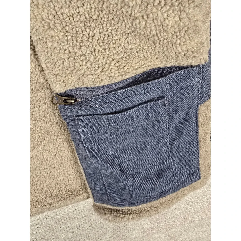 Duluth Trading Co Mens XL Blue Canvas Sherpa Fleece Lined Full Zip Work Vest